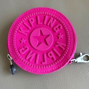 KIPLING small coin purse/pouch 'Aeryn' hot pink with clip on carabiner